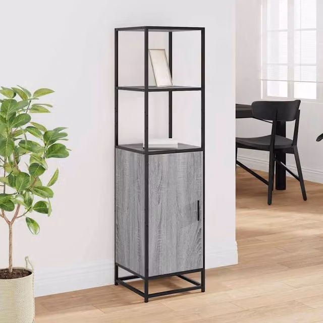 Berkfield Home Grey Sonoma Industrial Highboard with Hinged Doors and Internal Shelves, W/D/H: 35.5 x 35.0 x 139.0 cm