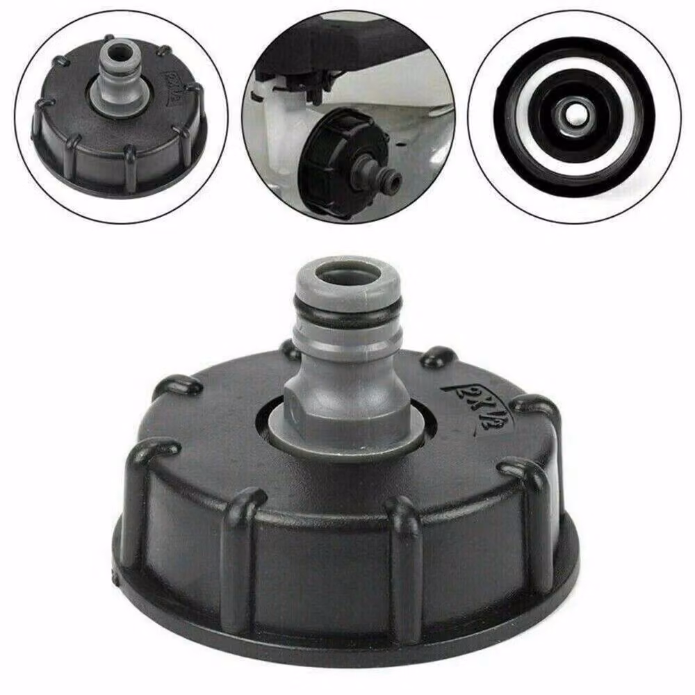 VOGREX Black Plastic 2 inch IBC Tank Adapter Hose Lock Tap Connector with Flow Control – 5