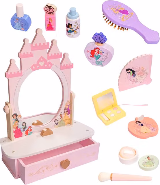 Disney Princess 12-Piece Wooden Tabletop Vanity Pretend Makeup Playset in Pink and Multicolour