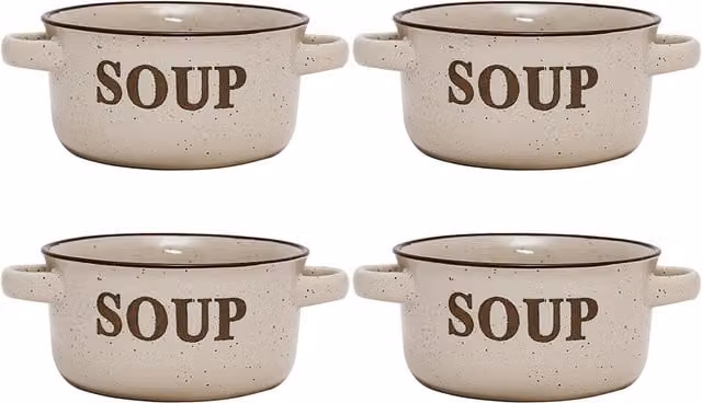 Dibor Set of 4 Classic Peppered Cream Soup Bowls in Beige Ceramic, H 7 cm x Dia 13.4 cm – 1