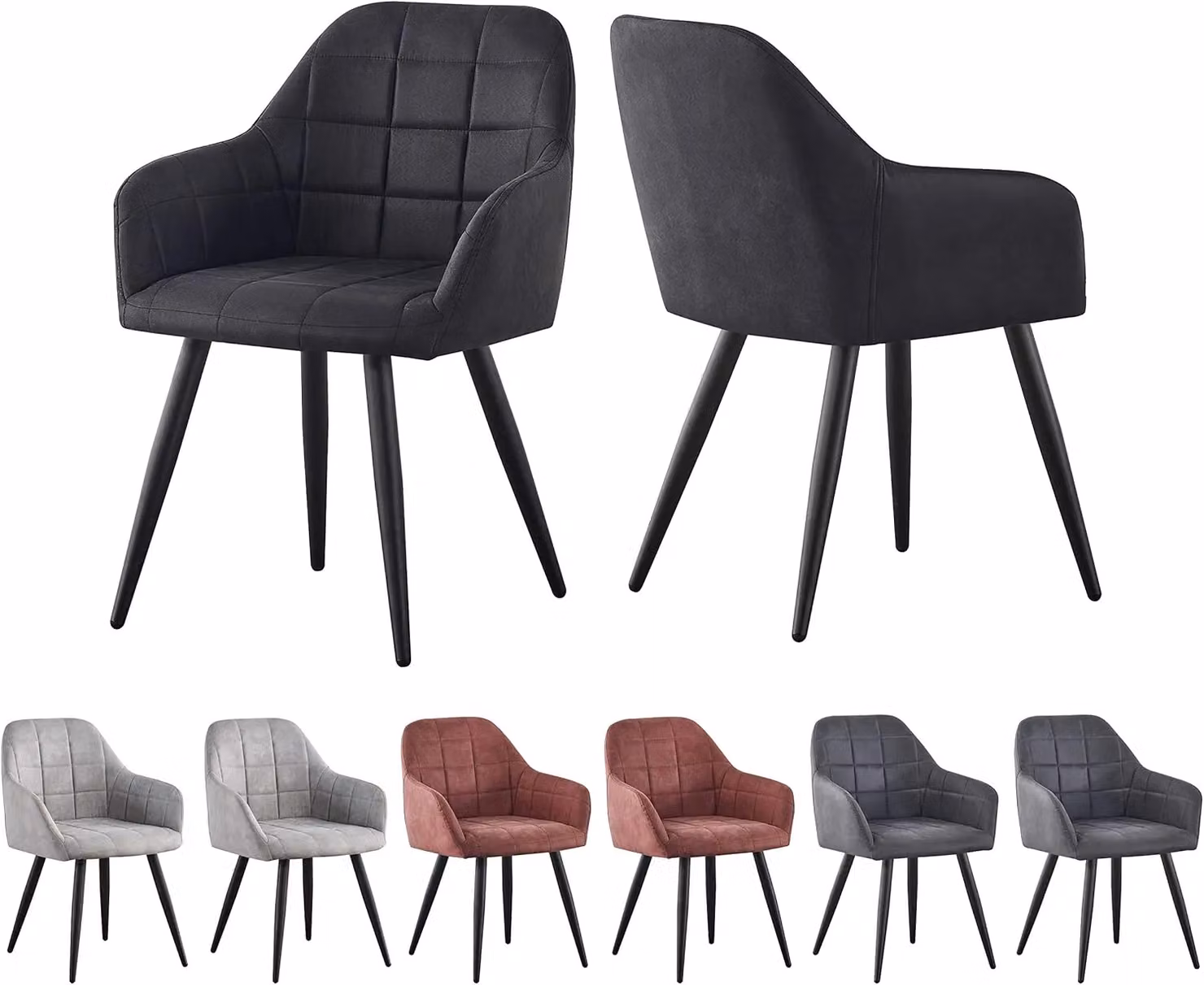 MCC Direct Adrian Set of 2 Black Faux Suede Fabric Kitchen Dining Chairs – 3