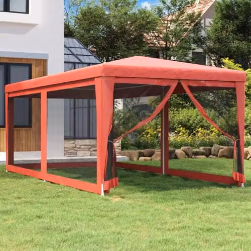 vidaXL Party Tent in Red with 6 Mesh Sidewalls, W: 6 m, D: 3 m, H: 2.58 m – 2
