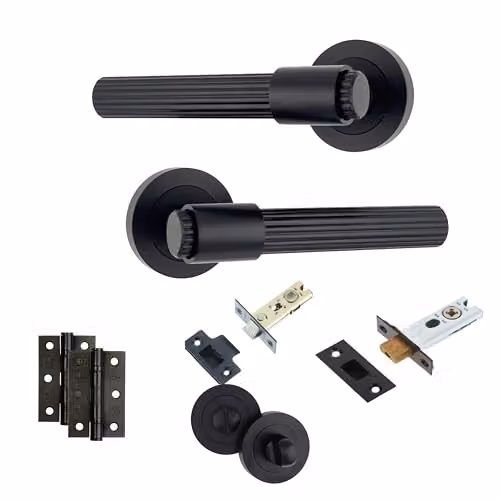 AXS Hardware Nevada Internal Lever Door Handle Pair with Bathroom Lock, Matt Black – 1