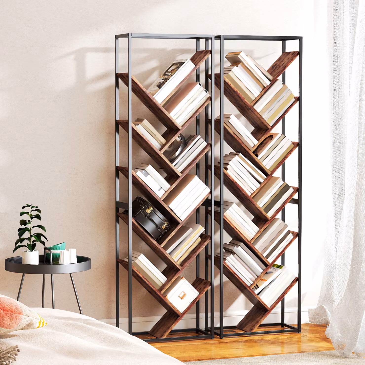 HOMCOM Industrial-Style 10-Shelf Freestanding Bookshelf in Black and Brown – 6