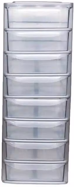 FORGEVIO A4 8 Drawer Unit with Plastic Tabletop in Grey and Silver, Width: 50 cm