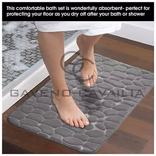 Gaveno Cavailia 2 Piece Memory Foam Pebble Bath Set in Grey with Bath Mat and WC Pedestal Mat – 5