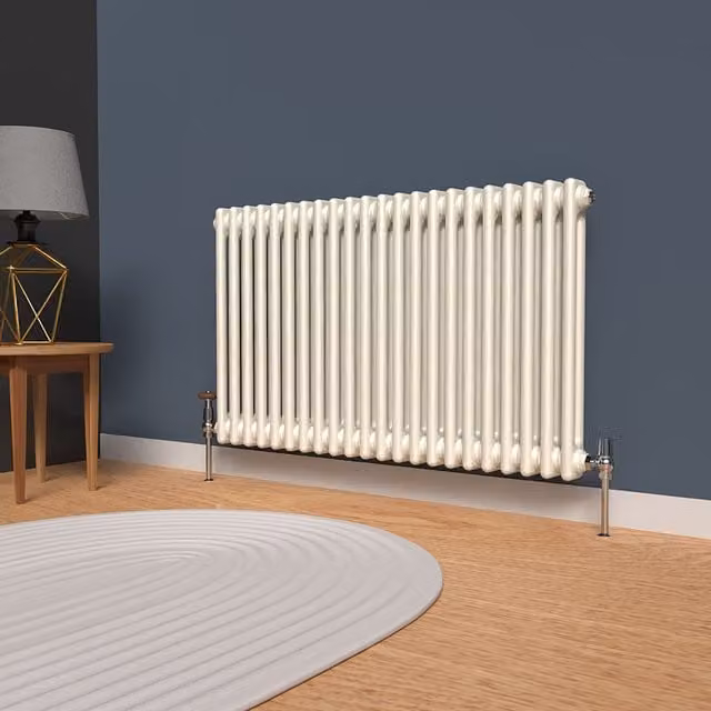Lux Heat Horizontal 2 Column Steel Radiator in Stone White, W: 101 cm, H: 60 cm