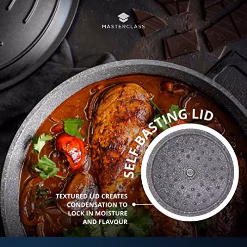 MasterClass Black Cast Aluminium Casserole Dish with Lid, 16 cm – 5