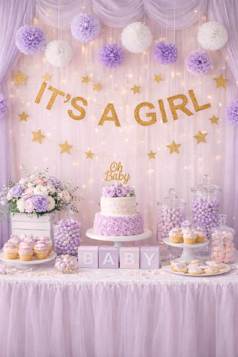 LARANGE Gold Its A Girl Glitter Banner and Gender Reveal Garland for Baby Showers, Length: 152.4 cm