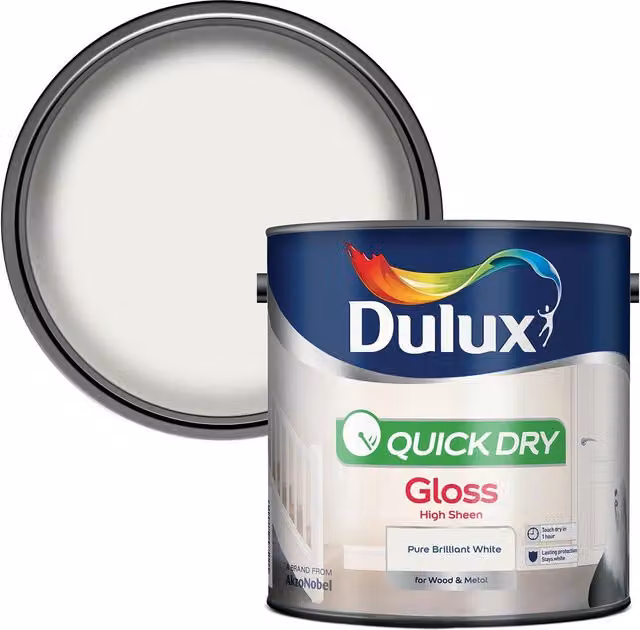 Dulux Quick Dry High Sheen Gloss Wood Paint in White, 2.5l
