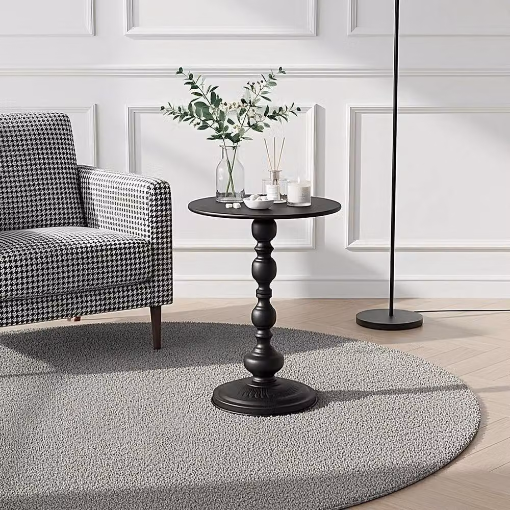 KORVIXA Compact Round Side Table with Tray Top and Pedestal Leg, Black, W/D/H: 40 x 40 x 50 cm – 2
