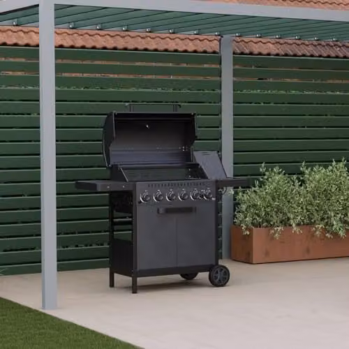 Charles Bentley Ottimo 420 6-Burner Gas BBQ in Grey with Side Burner, Thermometer and Cast Iron Grids, W/D/H: 135 x 58 x 110 cm