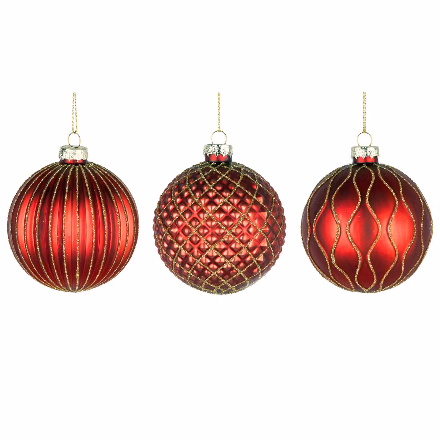 Shatchi Set of 12 Red and Gold Glass Baubles, 8 cm Round Hanging Christmas Ornaments – 11
