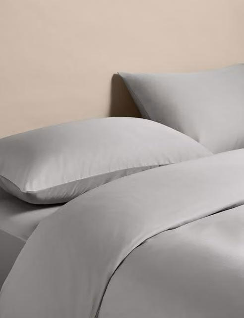 M&S Egyptian Cotton 400 Thread Count Mako Satin Bedding Set, Grey, Duvet Cover and Pillowcase, W: 180 cm, H: 200 cm