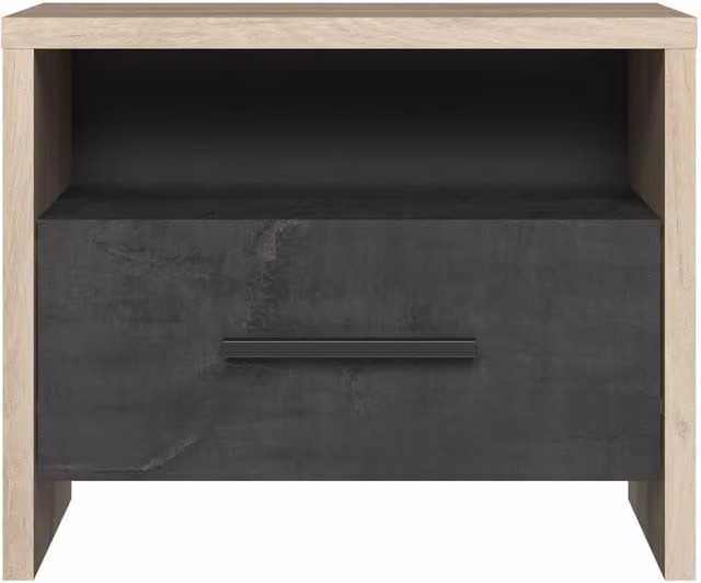 CALICOSY Bedside Table with 1 Drawer and 1 Shelf in Light Oak and Black Finish