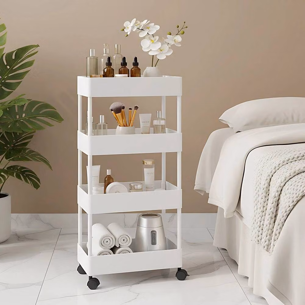 KORVIXA 4-Tier Modern Rolling Storage Trolley Cart in White, W/D/H: 100 x 100 x 100 cm – 2