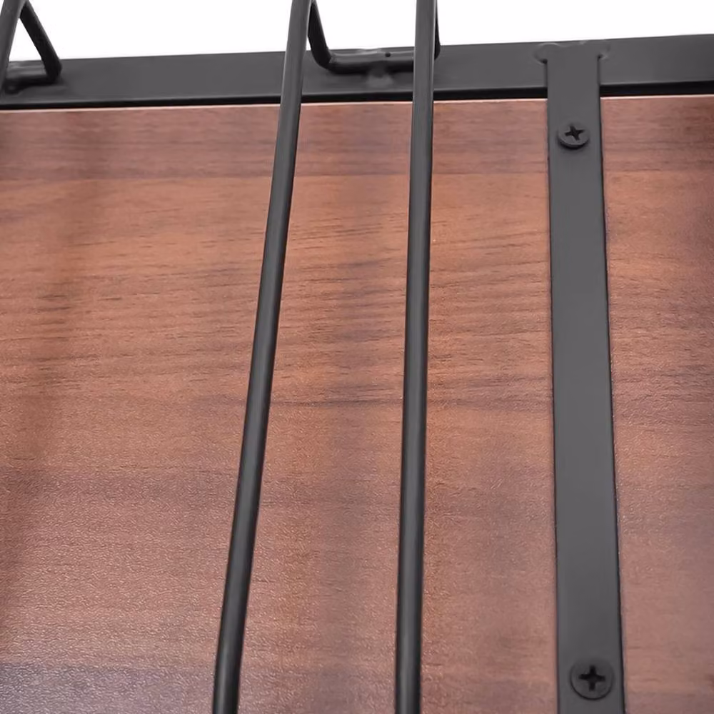 VOGREX Single Tier Wall Mounted Wine Rack in Brown, Holds 5 Bottles and Glasses – 2