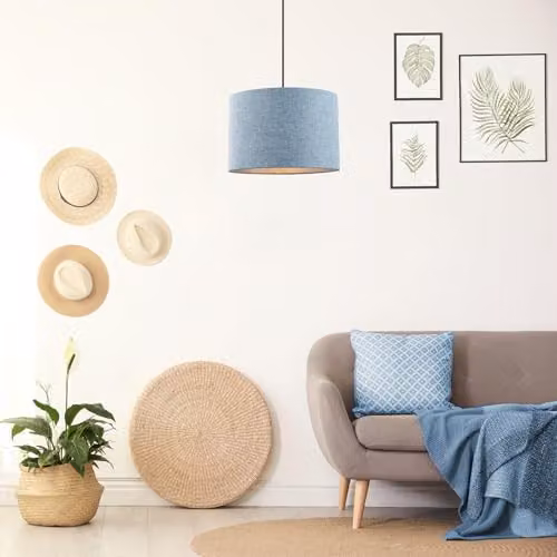 Happy Homewares Blue Linen Fabric Drum Lampshade with Metal Frame, Diameter: 30 cm – 3