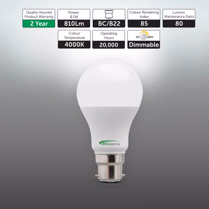 BELL Lighting B22 Dimmable LED Bulbs, 8.1W, White, Pack of 3 – 2