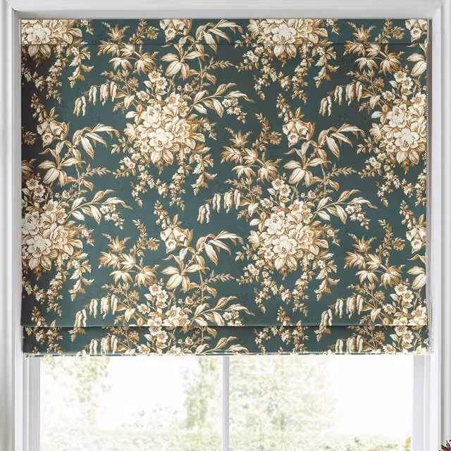 Laura Ashley Picardie Velvet Made to Measure Roman Blind in Green Floral Pattern