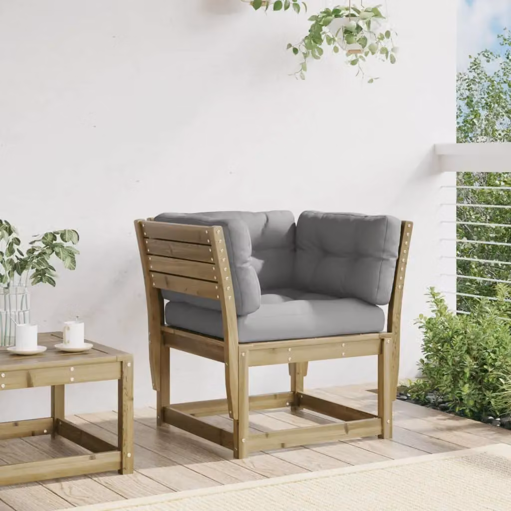 Berkfield Brown Impregnated Pine Wood Garden Sofa Armrest with Cushions – 2