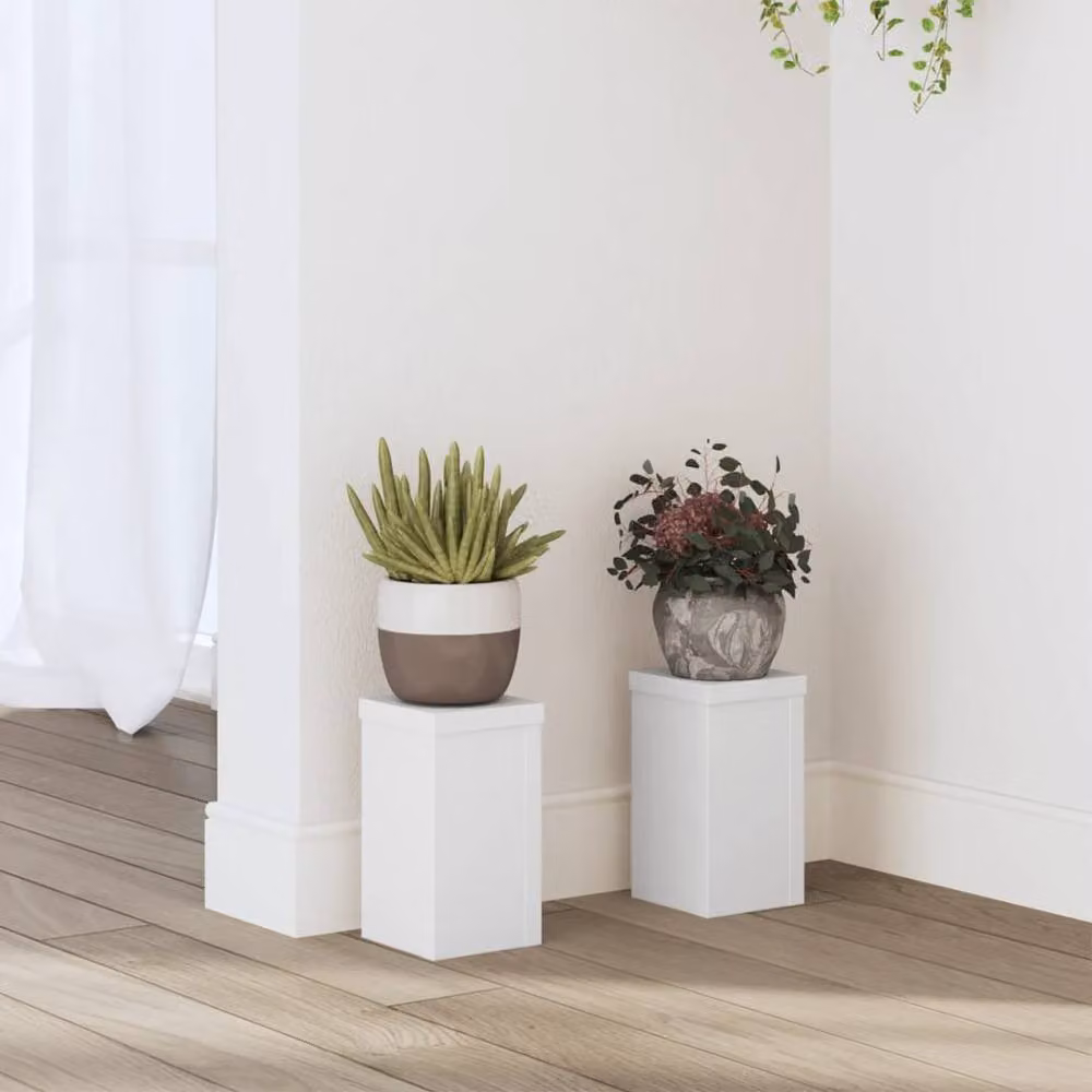 Berkfield Home Set of 2 White Engineered Wood Plant Stands, W/D/H: 10 x 10 x 18 cm – 2