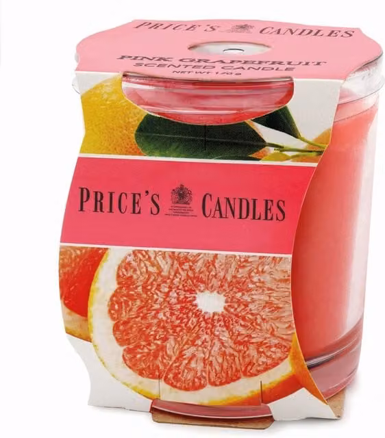 Price's Candles Pink Grapefruit Scented Glass Jar Candle, Pink