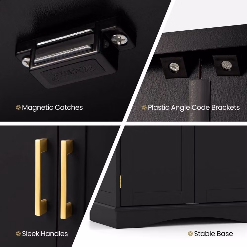 VOGREX Black and Gold Modern Freestanding Storage Cabinet with Hinged Doors and Internal Shelves – 6