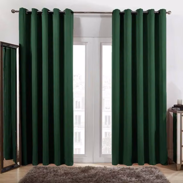 OHS Plain Green Blackout Thermal Eyelet Curtains, W: 137 cm, H: 116 cm