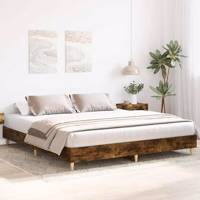 Berkfield Home Durable Bed Frame in Smoked Oak Brown, W/D/H: 200 x 25 x 203 cm – 1