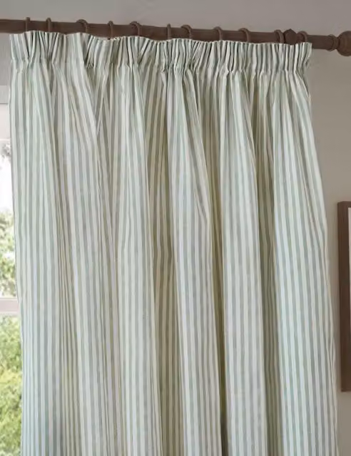 YARD Hebden Green Mix Striped Semi-Transparent Pure Cotton Pencil Pleat Curtains, W: 137 cm, H: 117 cm