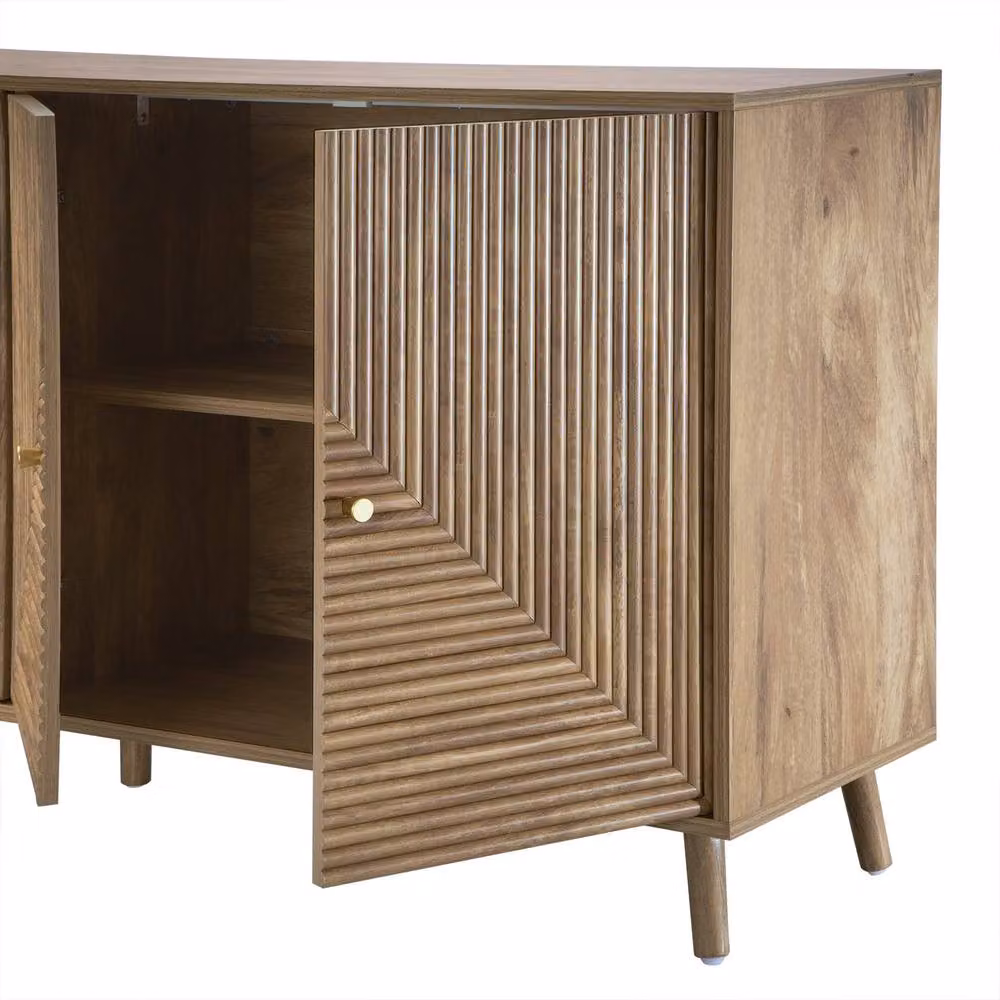 CALICOSY EDEN 4-Door Modern Buffet in Brown and Gold with Geometric Laminated Fronts, Width: 156.5 cm – 4
