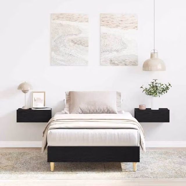 Berkfield Home Modern Bed Frame in Black Oak, Engineered Wood, W/D/H: 203 x 101 x 25 cm – 1