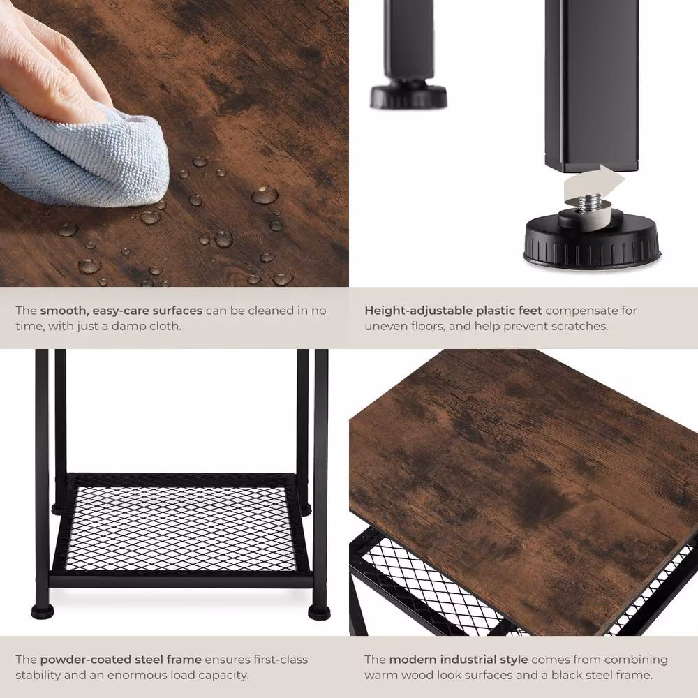 tectake 3-Tier Industrial Side Table with Wood-Look MDF Top and Metal Frame in Brown and Black, W/D/H: 45.5 x 36 x 75.5 cm – 8