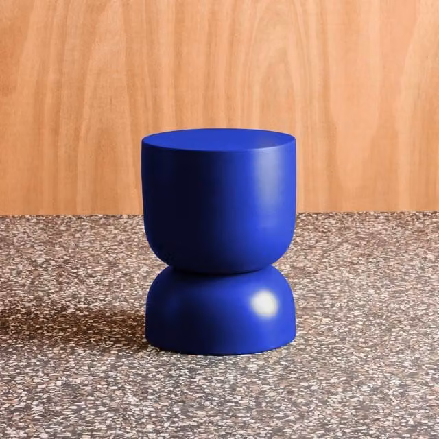 sweeek Blue Metal Round Side Table and Bedside Table, Diameter: 32 cm, Height: 42 cm