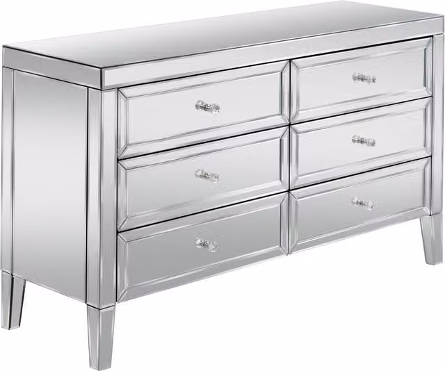 Birlea Valencia 6 Drawer Mirrored Chest in Silver and White Glossy Finish