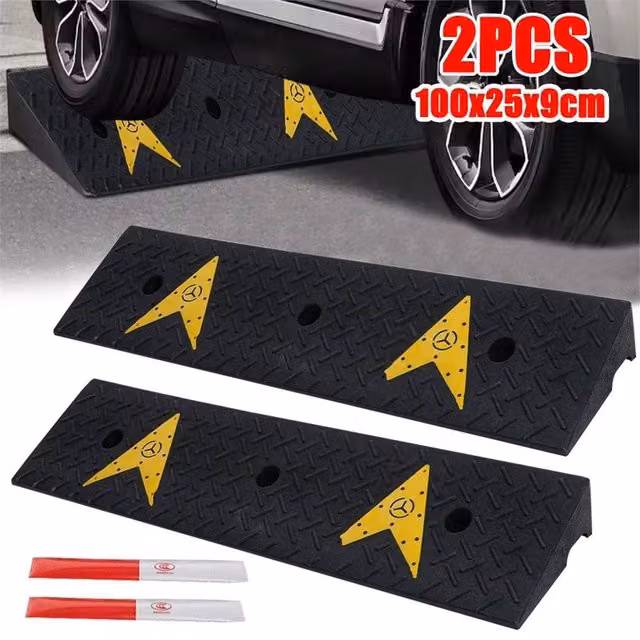Ventryn Black Rubber Kerb Ramps for Caravans, Cars, Trucks, Garages and Wheelchairs, Length: 100 cm (Set of 2) – 1