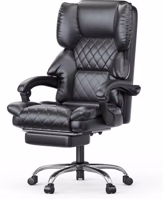 FORGEVIO Executive High Back Desk Chair in Black with Synthetic Leather and Headrest