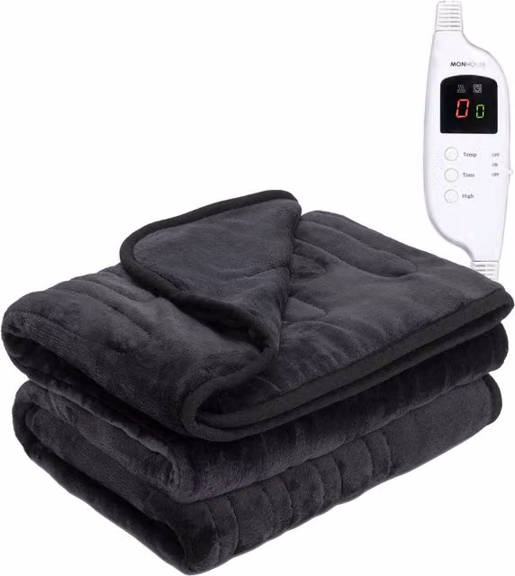 MONHOUSE Black Fleece Heated Electric Throw with 9 Heat Settings and Timer, W/D/H: 130 x 160 cm – 7
