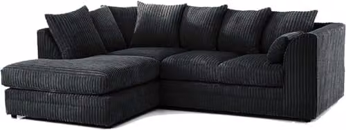 SofaSelection Jumbo Cord Left Hand Corner Sofa in Black, L-Shaped 4-5 Seater Fabric Couch with Deep-Filled Scatter Cushions, W/D/H: 212 x 90 x 90 cm – 1