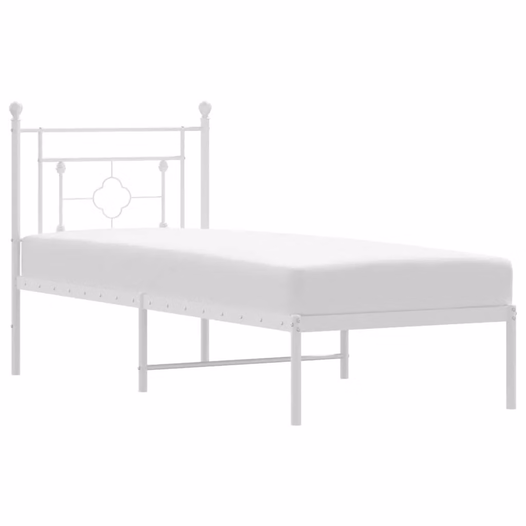 Berkfield Home Metal Bed Frame with Headboard in White, W/D/H: 75 x 190 cm – 2