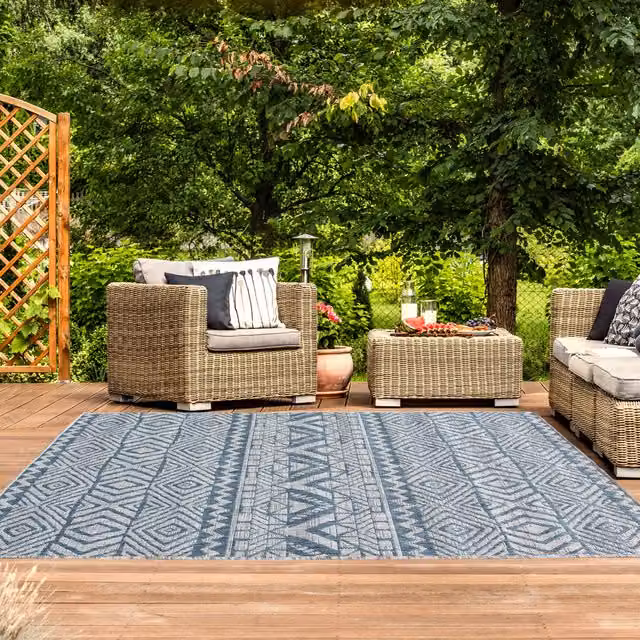 The Rug House Tribal Flatweave Indoor Outdoor Ethnic Rug, Blue, W: 290 cm, D: 200 cm