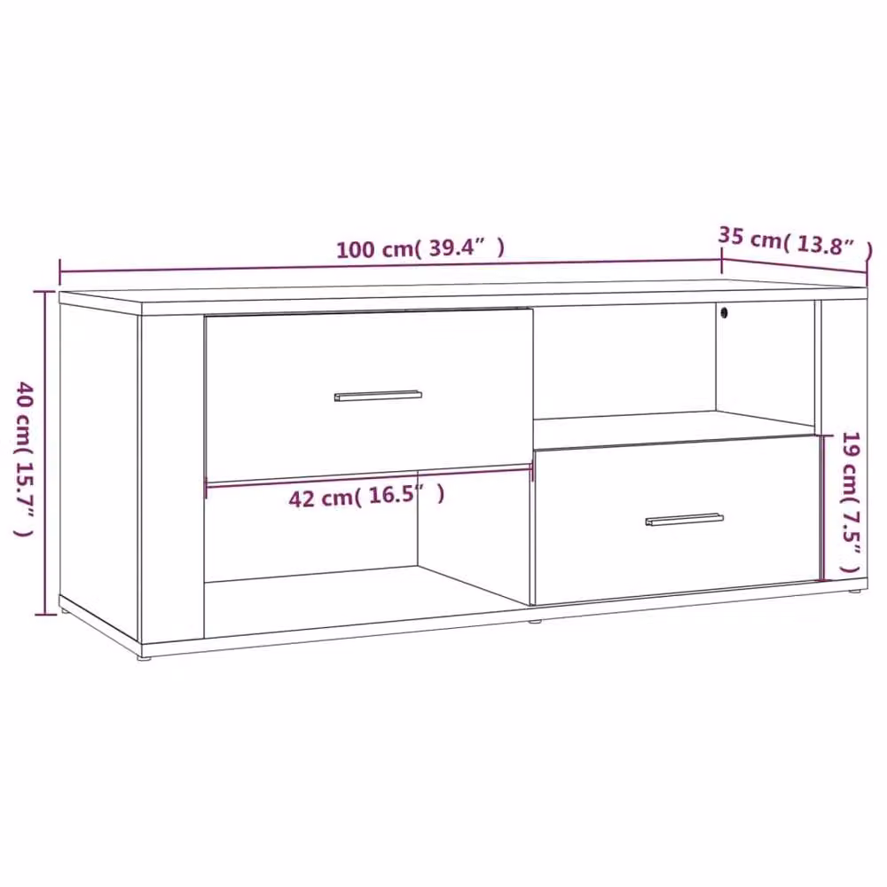 Berkfield Home Smoked Oak TV Cabinet in Brown, W/D/H: 100 x 35 x 40 cm – 4