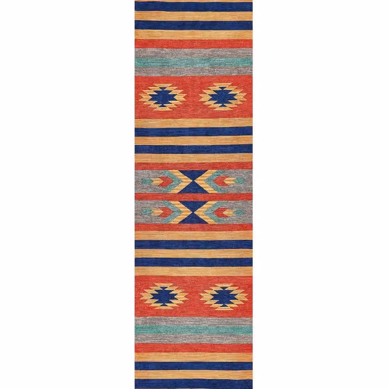 Wyld and Coco Multicolour Kilim Runner Rug, Handwoven Reversible Cotton Flat Weave, W: 80 cm, L: 300 cm