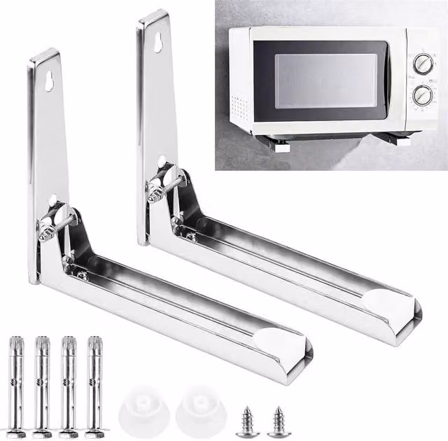 Nordara 2-Piece Silver Stainless Steel Wall Mounted Stretch Shelf Rack for Kitchen Microwave Ovens