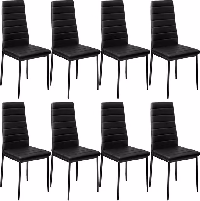 tectake Set of 8 Modern Dining Chairs in Black Synthetic Leather with Metal Legs – 9