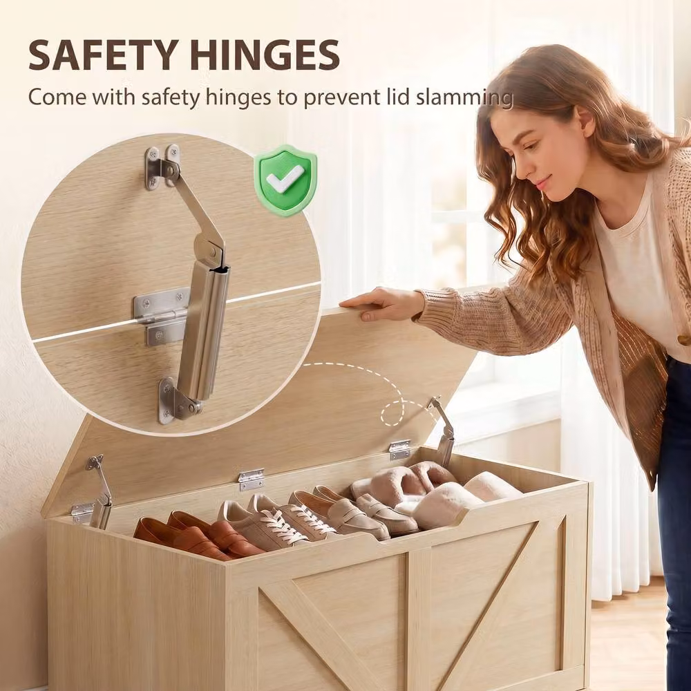 STILVORA Storage Chest with Safety Hinges and Seat Top in Natural Beige – 3