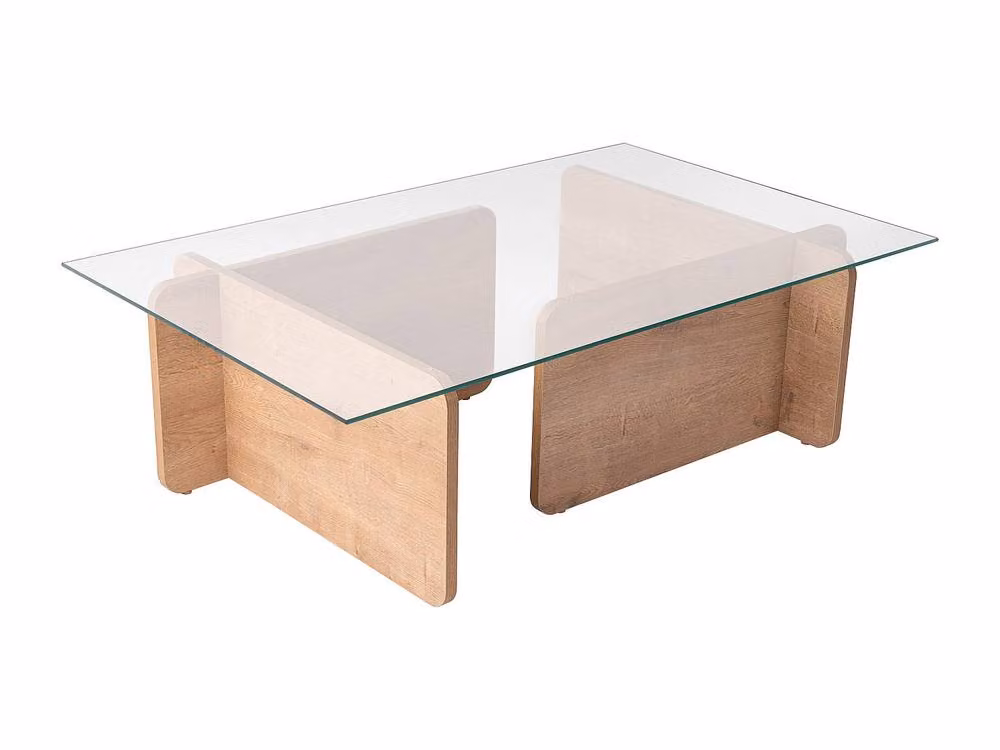 Vente-unique AZRA Tempered Glass Coffee Table in Transparent and Light Natural, W/D/H: 65 x 65 x 30 cm – 2