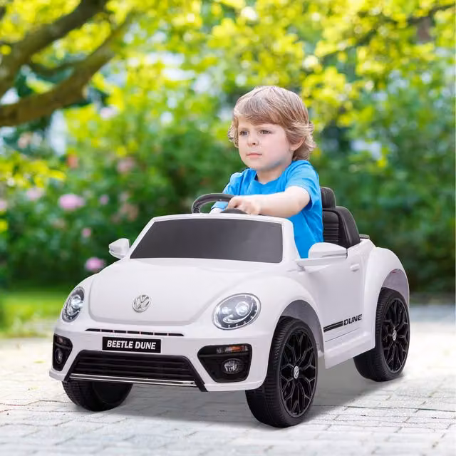 AIYAPLAY Licensed Volkswagen Beetle 12V Electric Ride on Car, White