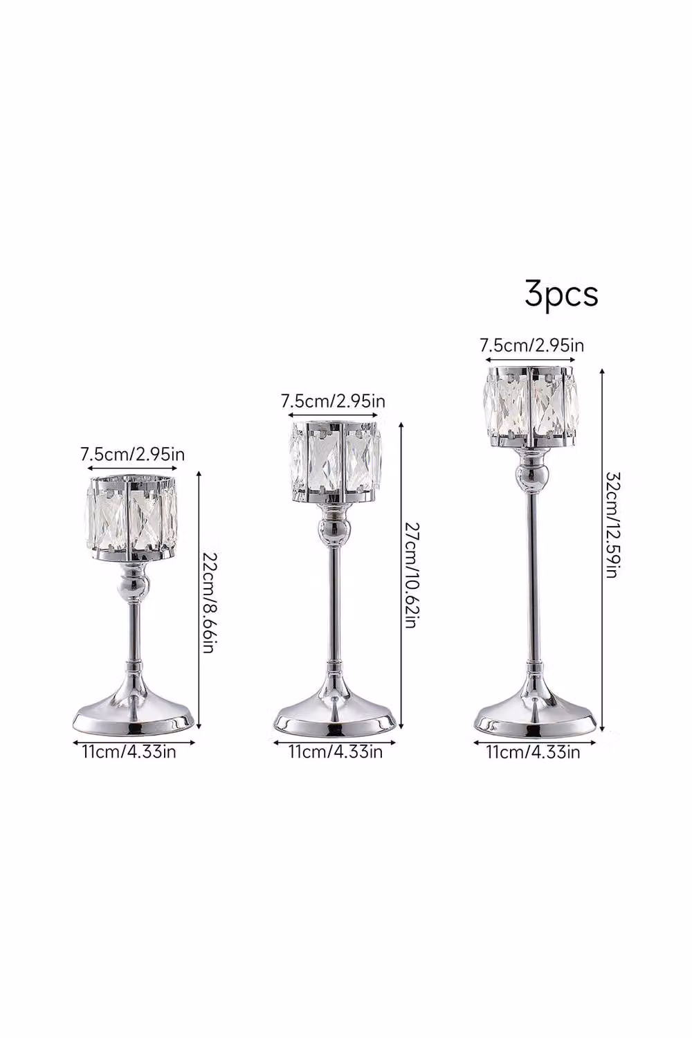 Living and Home Set of 3 Silver Decorative Tealight Candle Holders – 2